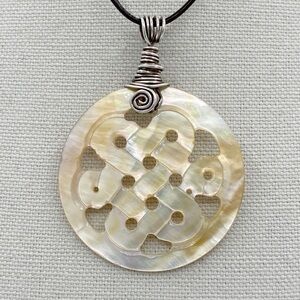 Mother of Pearl Woven Design Sterling Silver Pendant Necklace